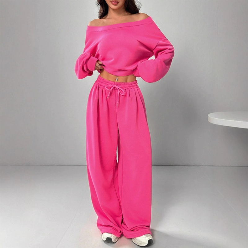 👚 Women's Off-Shoulder Sweatshirt & Wide-Leg Pants Set | Relaxed Co-ord – Effortless Loungewear for Home & Out ✨