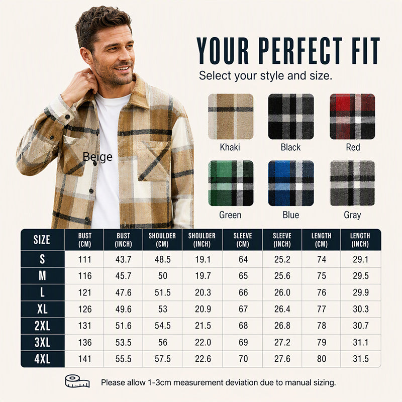 🧥 Men's Casual Flannel Plaid Shirt Jacket | Cosy Layering Essential – Versatile Style for Autumn Days ✨