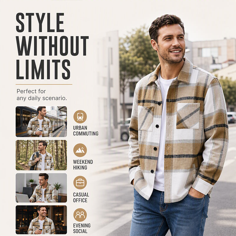 🧥 Men's Casual Flannel Plaid Shirt Jacket | Cosy Layering Essential – Versatile Style for Autumn Days ✨