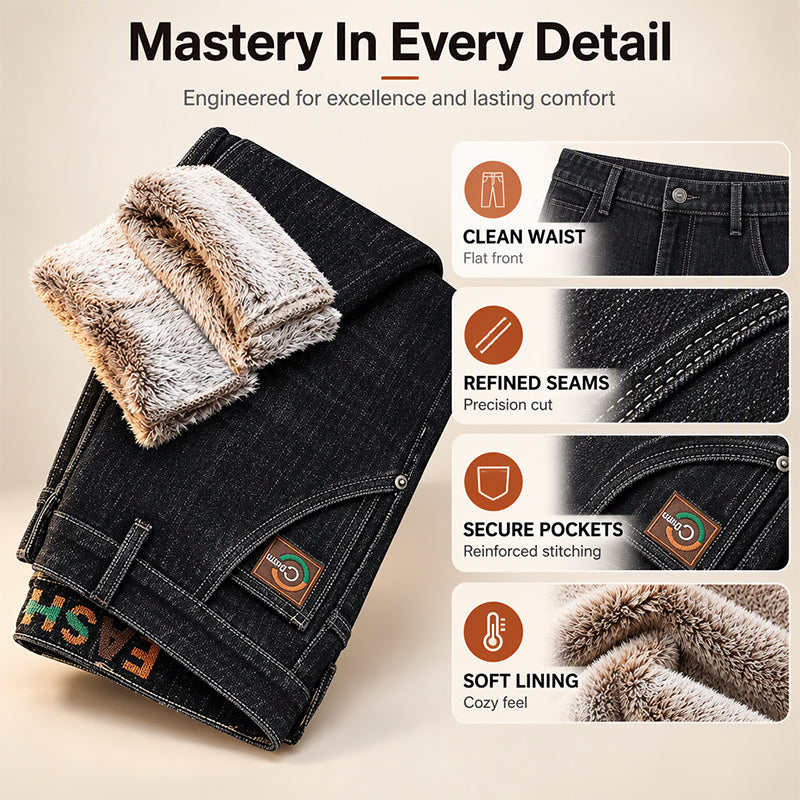 👖 Men's Thick Plush-Lined Stretch Jeans | Warm & Flexible – No Bulk, All-Day Comfort ✨