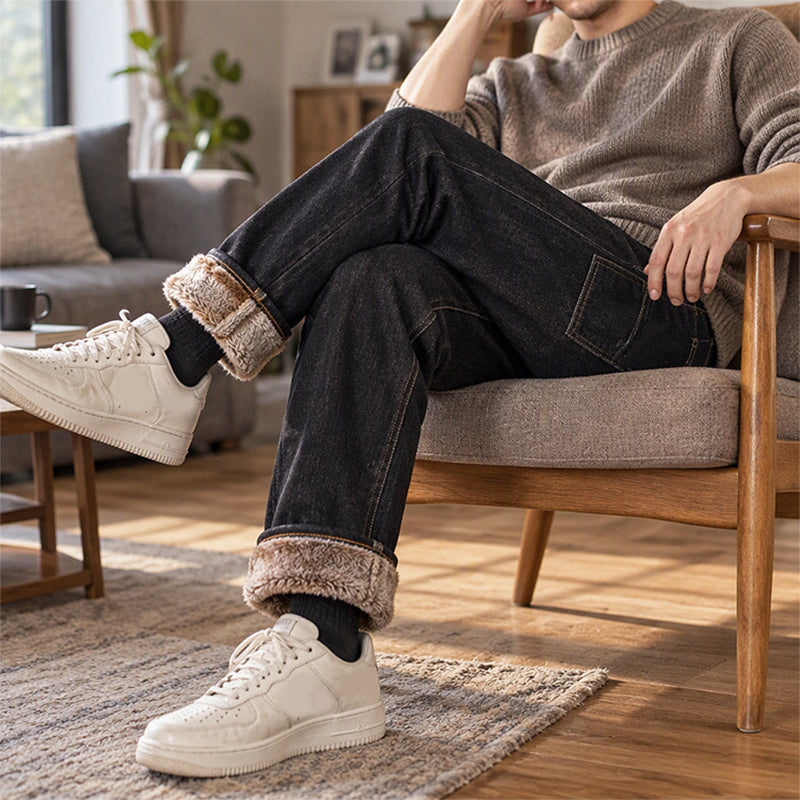 👖 Men's Thick Plush-Lined Stretch Jeans | Warm & Flexible – No Bulk, All-Day Comfort ✨