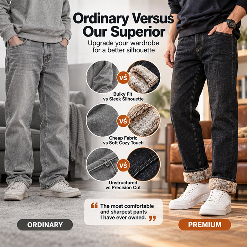 👖 Men's Thick Plush-Lined Stretch Jeans | Warm & Flexible – No Bulk, All-Day Comfort ✨