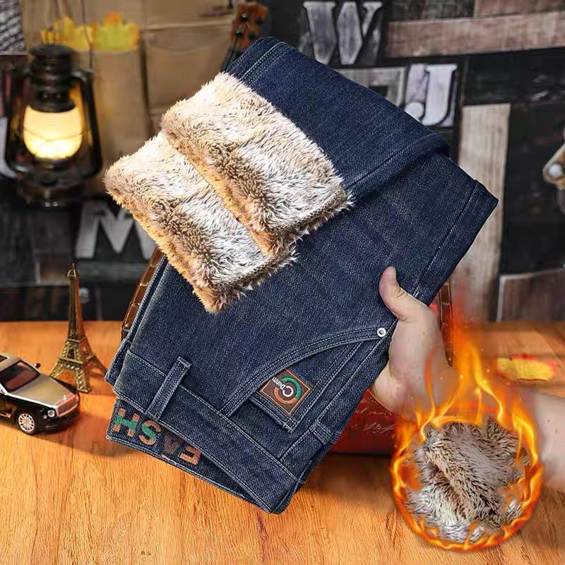 👖 Men's Thick Plush-Lined Stretch Jeans | Warm & Flexible – No Bulk, All-Day Comfort ✨