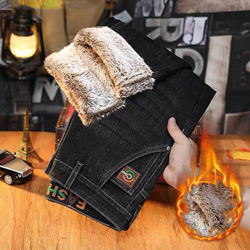 👖 Men's Thick Plush-Lined Stretch Jeans | Warm & Flexible – No Bulk, All-Day Comfort ✨