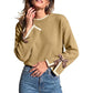 🎀 Women's Crewneck Sweater with Leopard Bow Cuffs | Playful Detail, Cozy Fit – Chic Everyday Knit ✨