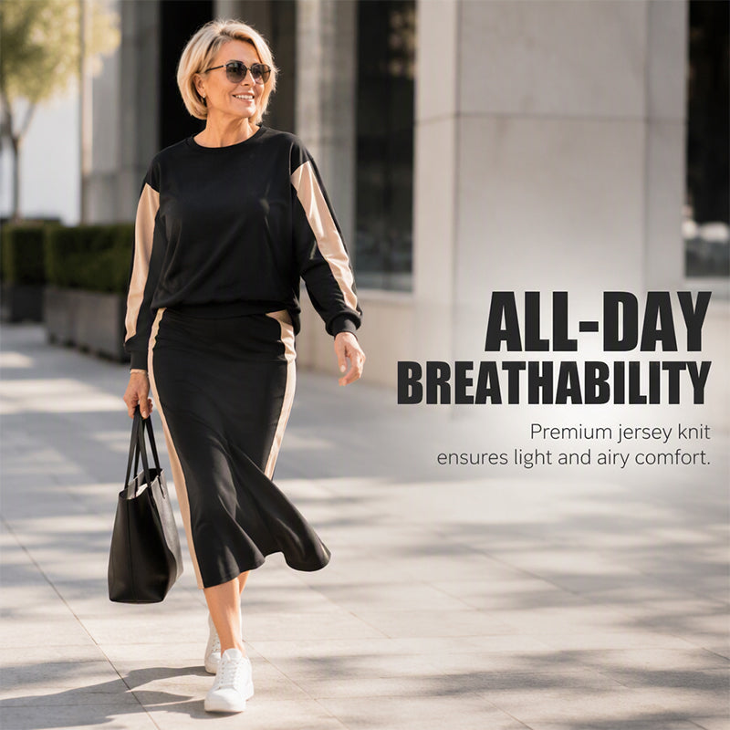 👗 Women's Knit Two-Piece Sweatshirt & Midi Skirt Set | Cozy & Coordinated – Effortless Chic for Everyday ✨
