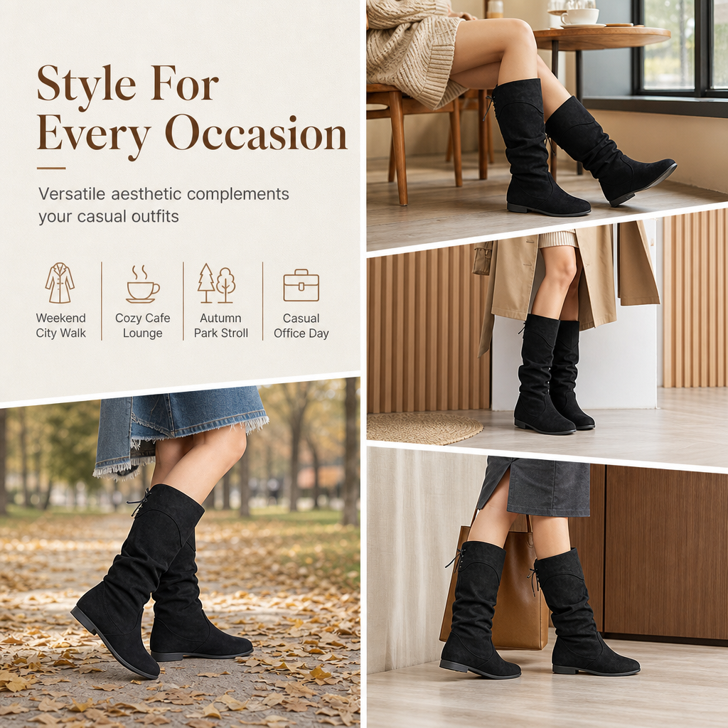 ❄️👢 Women's Lace Up Slouchy Mid-Calf Boots | No Stiff Boots, No Boring Basic Style – Lace Up Design, Slouchy Fit & Versatile Mid-Calf Length ✨