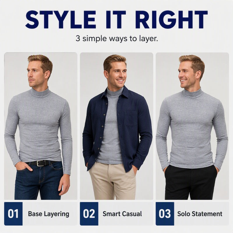 🍁🧶 Men's Slim Fit Mock Turtleneck | No Bulky Collar, No Shapeless Fit – Sleek Silhouette, Modern Mock Neck & Everyday-Ready ✨