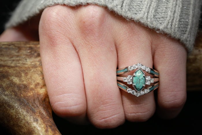 Sterling Silver Natural Turquoise Diamond Ring-8