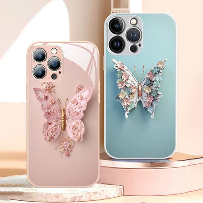 Flat 3D Butterfly Pattern Butterfly Glass Case compatibil cu iPhone