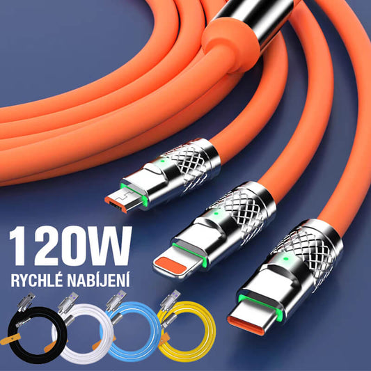 Cablu de încărcare rapidă 120W 3 în 1 cu miez întărit de aliaj de cupru
